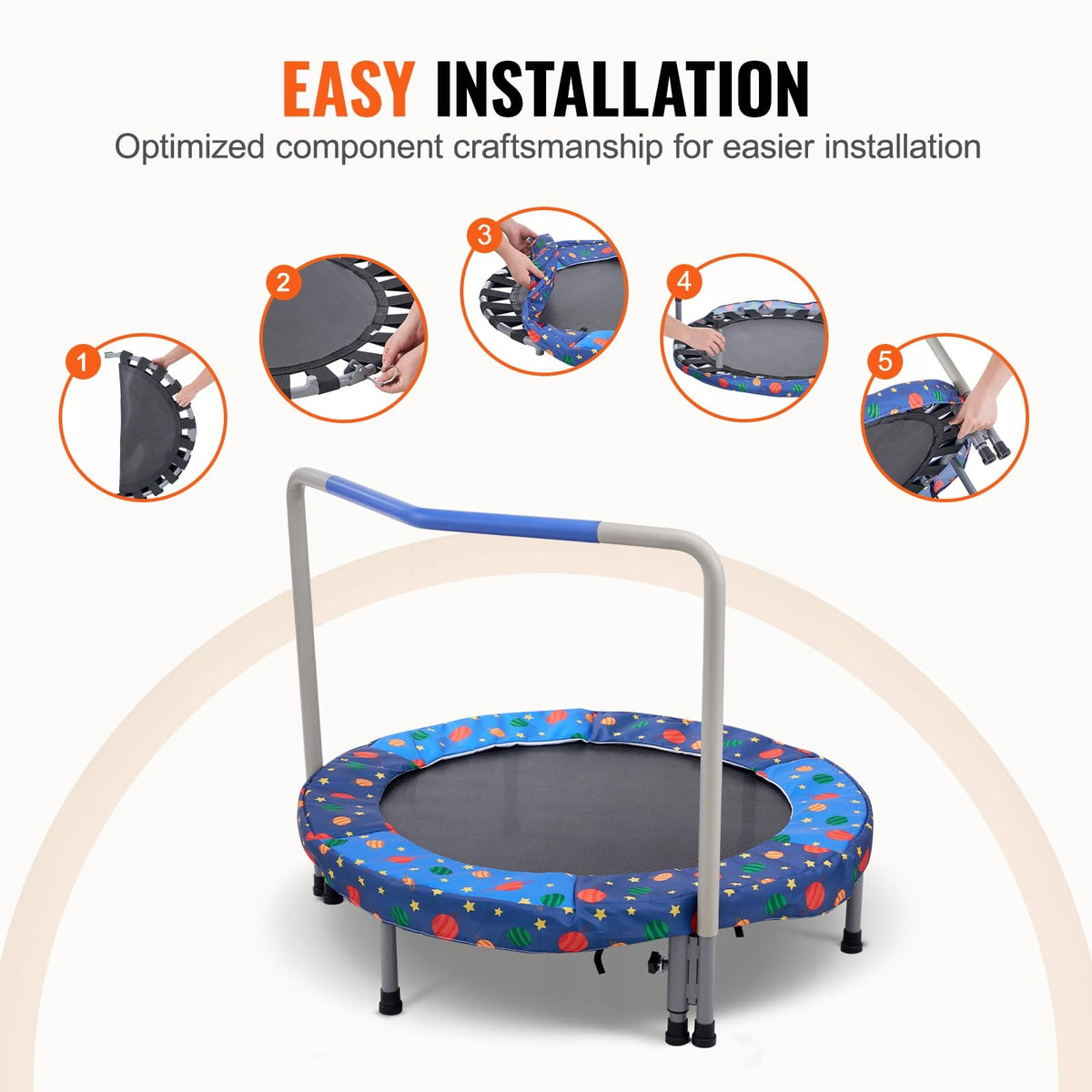 VEVOR 91 44 CM CHILDREN'S FOLDABLE TRAMPOLINE BLUE STRONG STEEL FRAME