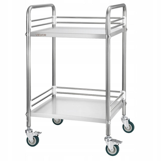 VEVOR TWO-TIER STAINLESS STEEL CART HEAVY-DUTY ROLLING CART FOR