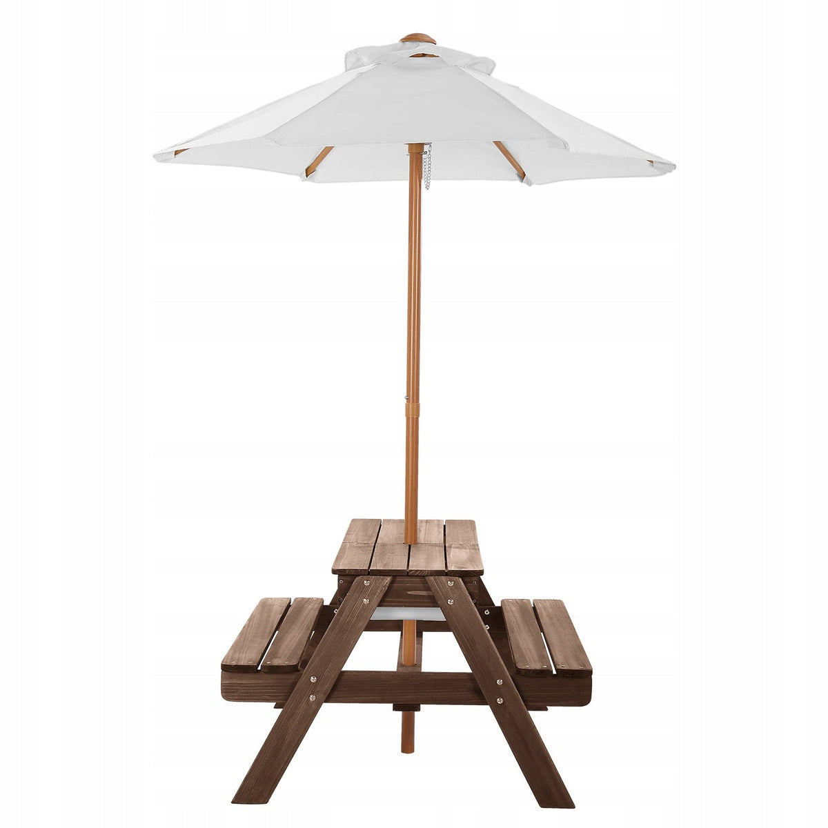 VEVOR PICNIC TABLE WITH REMOVABLE UMBRELLA AND 2 WOODEN BENCHES SOLID