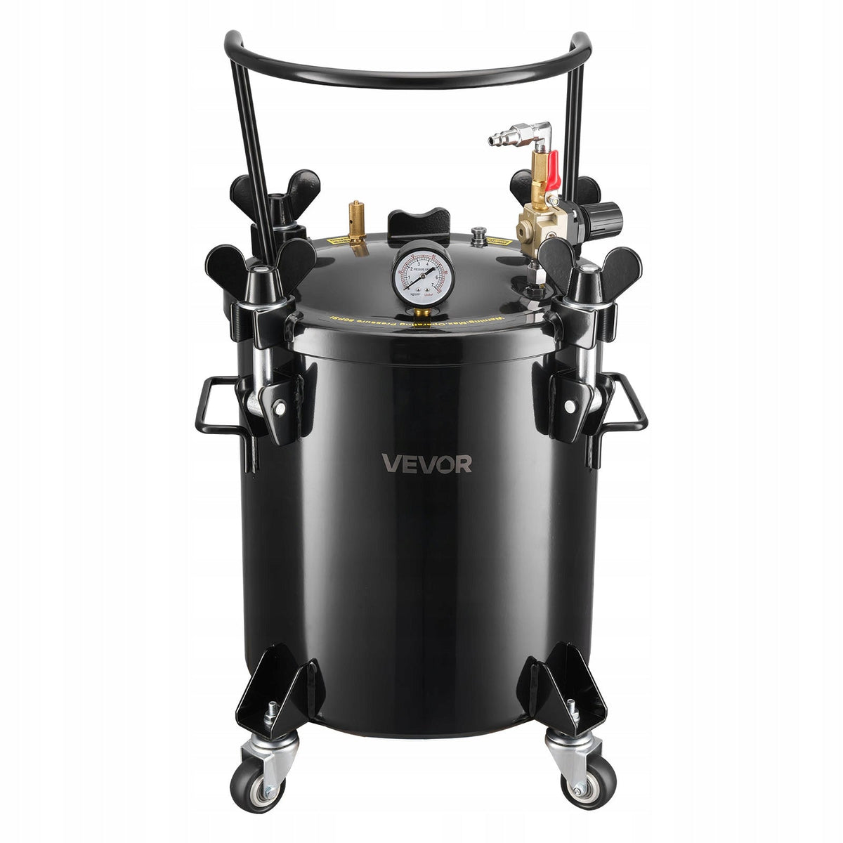 VEVOR 20L PRESSURE POT FOR PAINT, STEEL WITH 2 CONNECTORS AND WHEELS