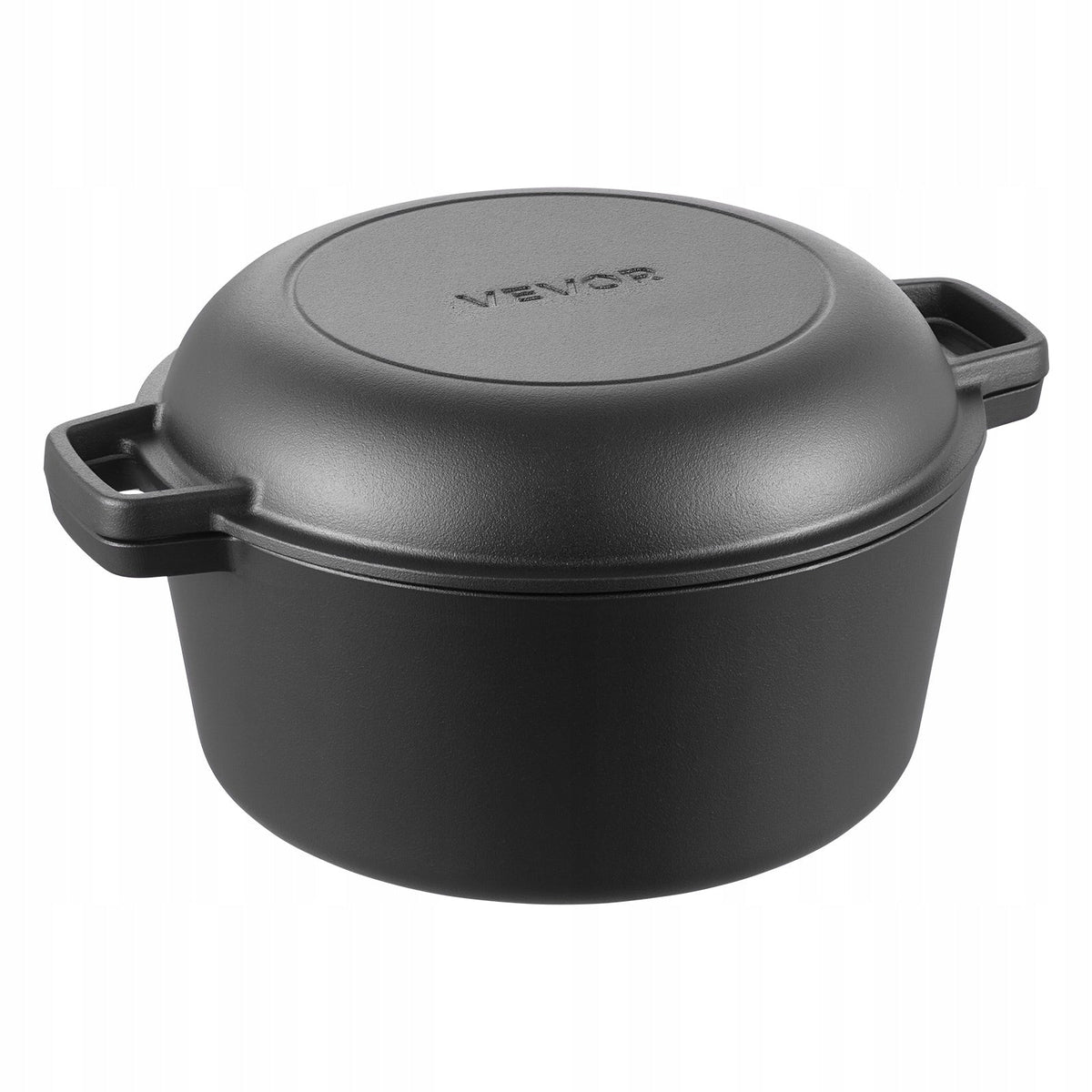 VEVOR CAST IRON 2-IN-1 DUTCH OVEN WITH FRYING PAN LID 4.73L STURDY PRE-SEASONED