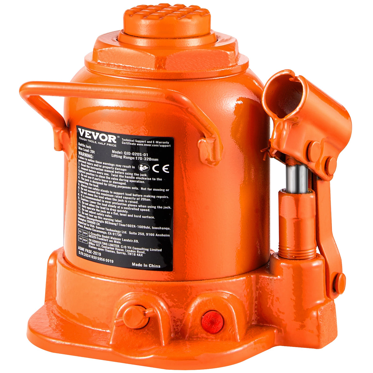 VEVOR 20 TON HYDRAULIC BOTTLE JACK ADJUSTABLE STRONG SOLID