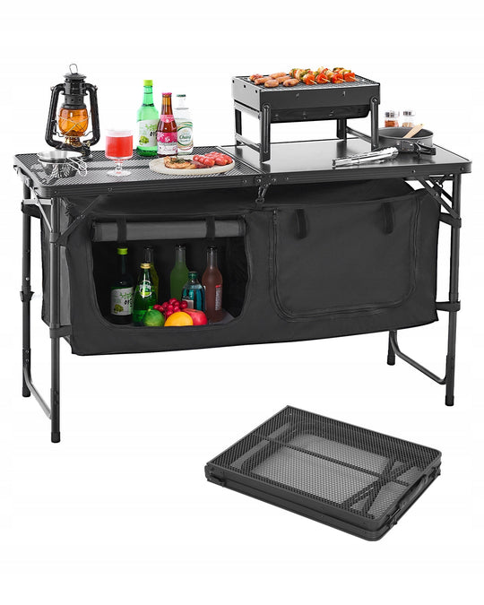 VEVOR FOLDABLE KITCHEN CAMPING TABLE ADJUSTABLE 3 HEIGHTS PREMIUM