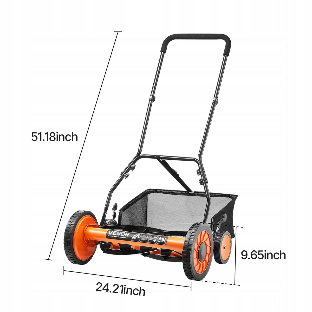 VEVOR PROFESSIONAL CYLINDER LAWN MOWER 450 MM 5 BLADES 35-62 MM ADJUSTMENT