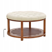 VEVOR LARGE ROUND SOLID WOOD COFFEE TABLE UPHOLSTERED LINEN 81X81X47