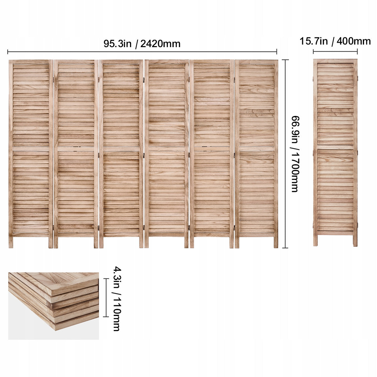 VEVOR ROOM DIVIDER 6 PANELS WOODEN FOLDABLE STURDY EUROPEAN
