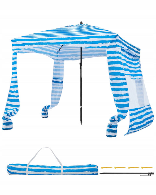 VEVOR BEACH CABANA 183x183 CM BEACH GAZEBO WITH SIDE CURTAIN UPF 50 LIGHTWEIGHT