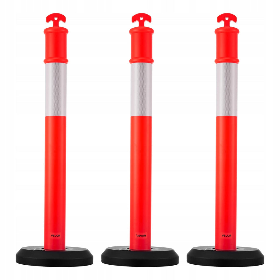 TRAFFIC DELINEATOR POSTS VEVOR SET OF 3, 114 CM, FILLABLE BASE