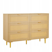 SOLID RATTAN DRESSER VEVOR 6 DRAWERS METAL HANDLES LEGS NATURAL