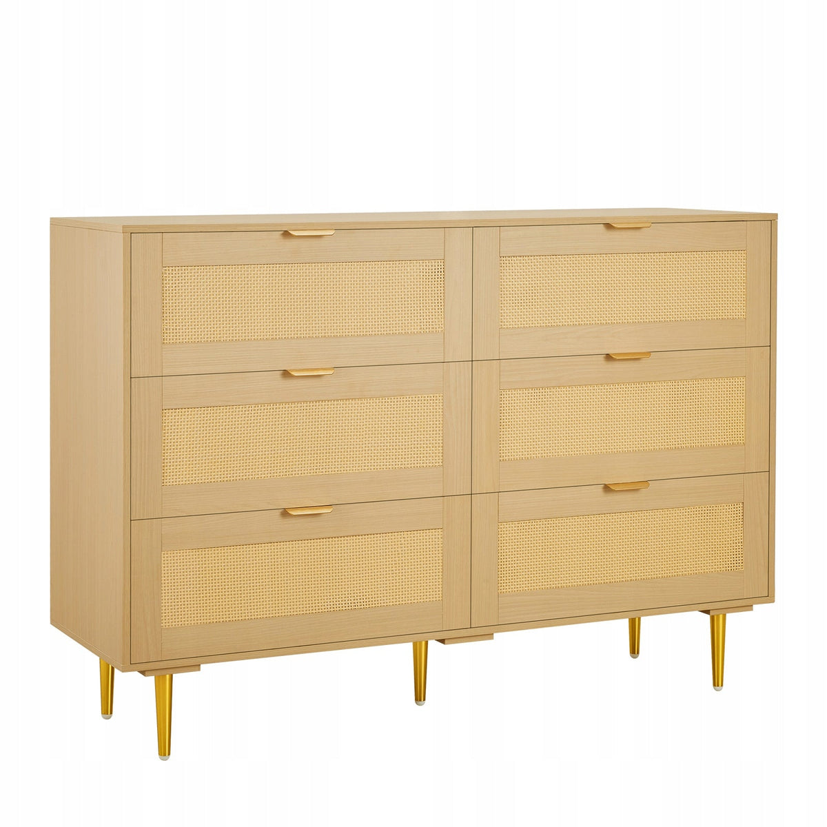 SOLID RATTAN DRESSER VEVOR 6 DRAWERS METAL HANDLES LEGS NATURAL