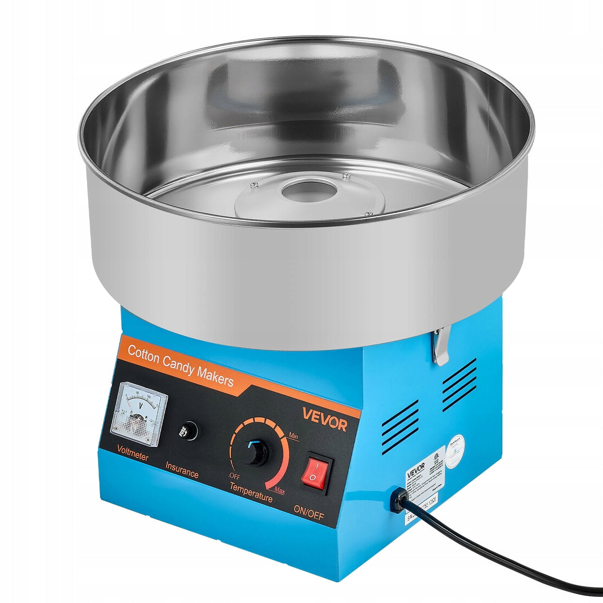 VEVOR 1000W COTTON CANDY MACHINE WITH 38CM STAINLESS STEEL BOWL