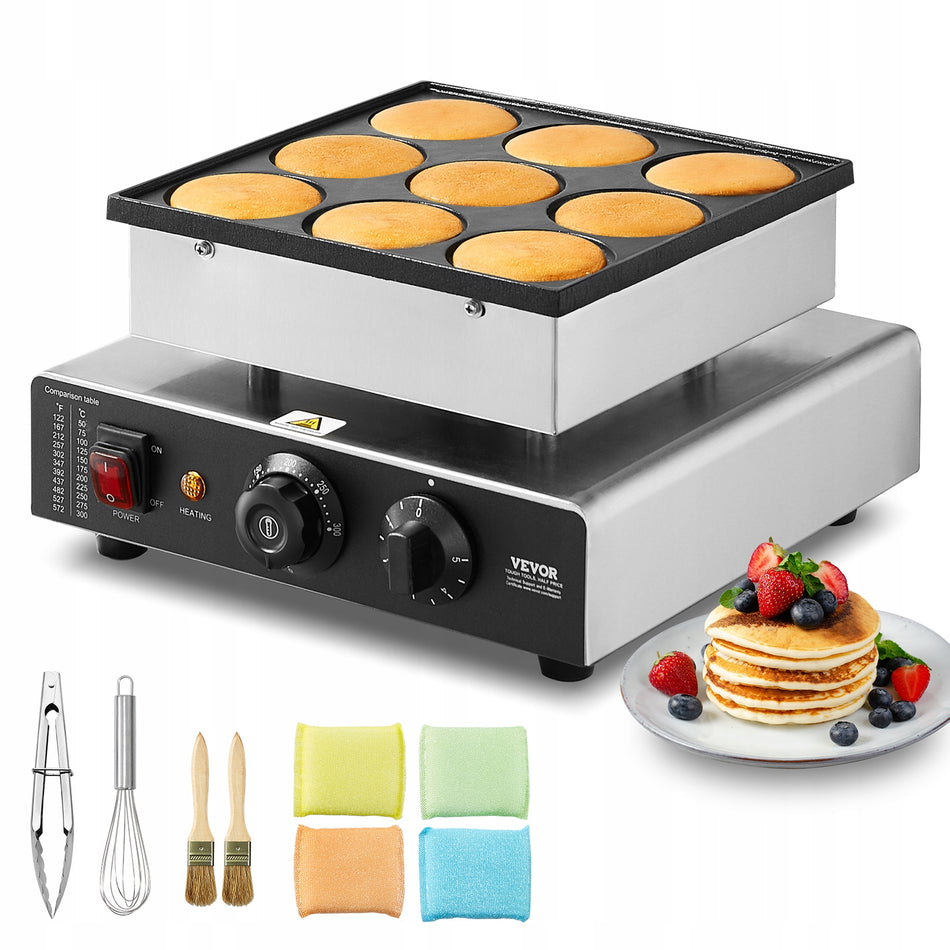 VEVOR MINI PANCAKE MAKER 9PCS 850W STAINLESS STEEL COMMERCIAL MACHINE