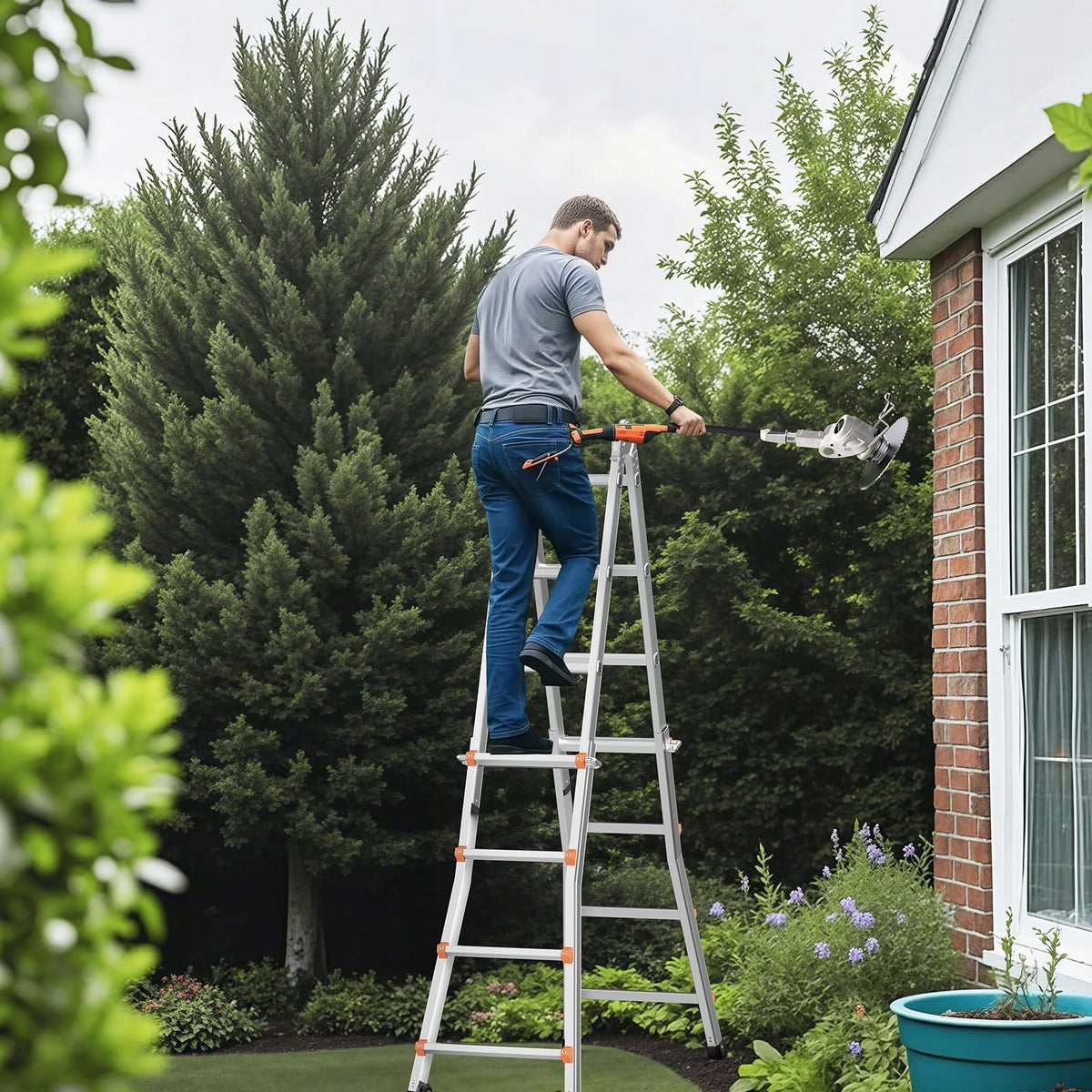 VEVOR TELESCOPIC ALUMINUM LADDER 4M A-FRAME STRONG STABLE WHEELS
