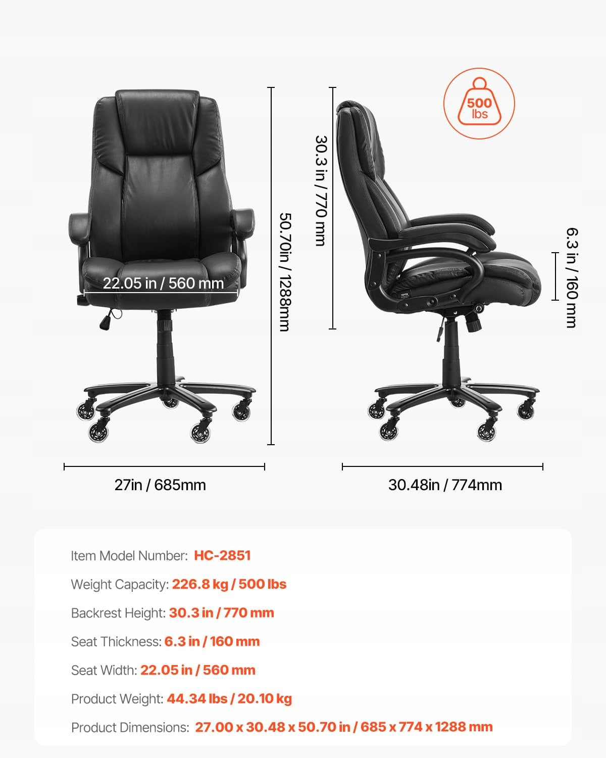 VEVOR HIGH BACK SWIVEL OFFICE CHAIR WITH LUMBAR SUPPORT