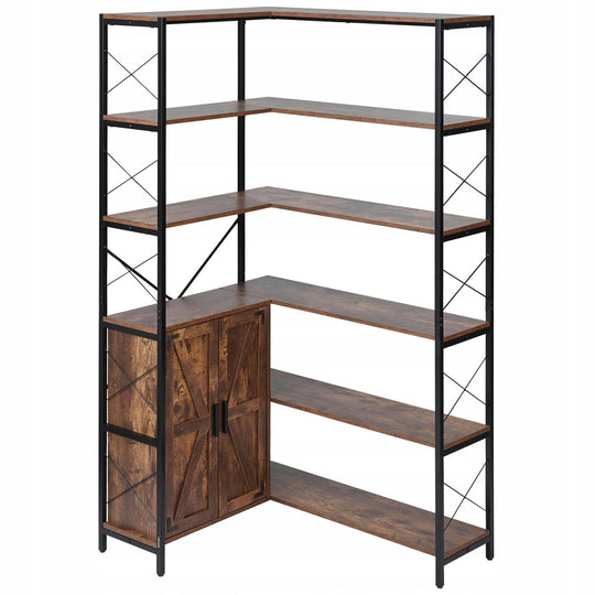 STURDY VEVOR 6-TIER CORNER SHELF WITH DOORS, METAL AND MDF, 180 CM