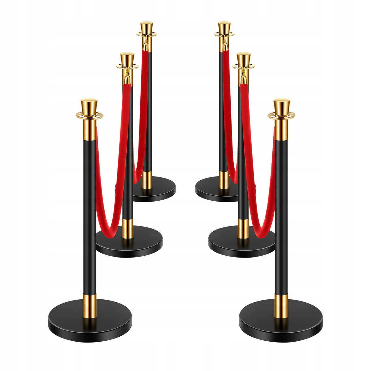 VEVOR STANCHIONS 6 PCS WITH 4 RED VELVET ROPES STRONG