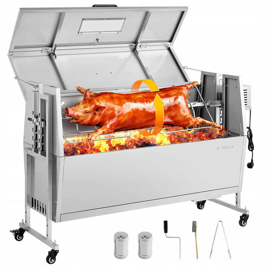PROFESSIONAL VEVOR ROTISSERIE GRILL 38W 60KG STAINLESS STEEL 46 INCHES CARTS