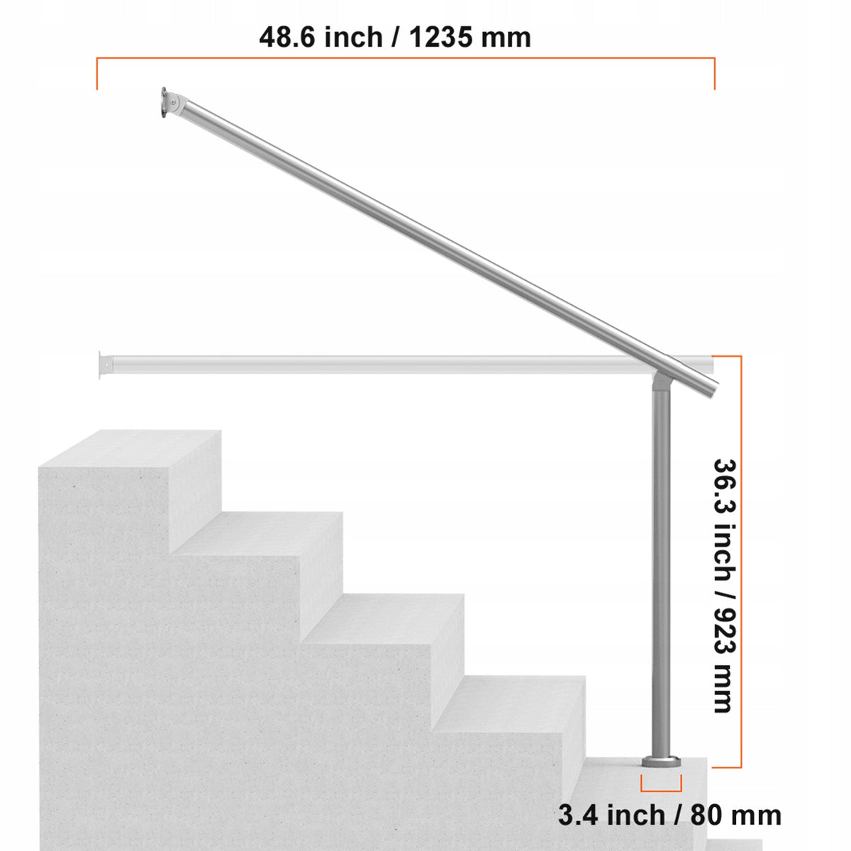 VEVOR 120CM OUTDOOR STAIR HANDRAIL STRONG ADJUSTABLE BEST