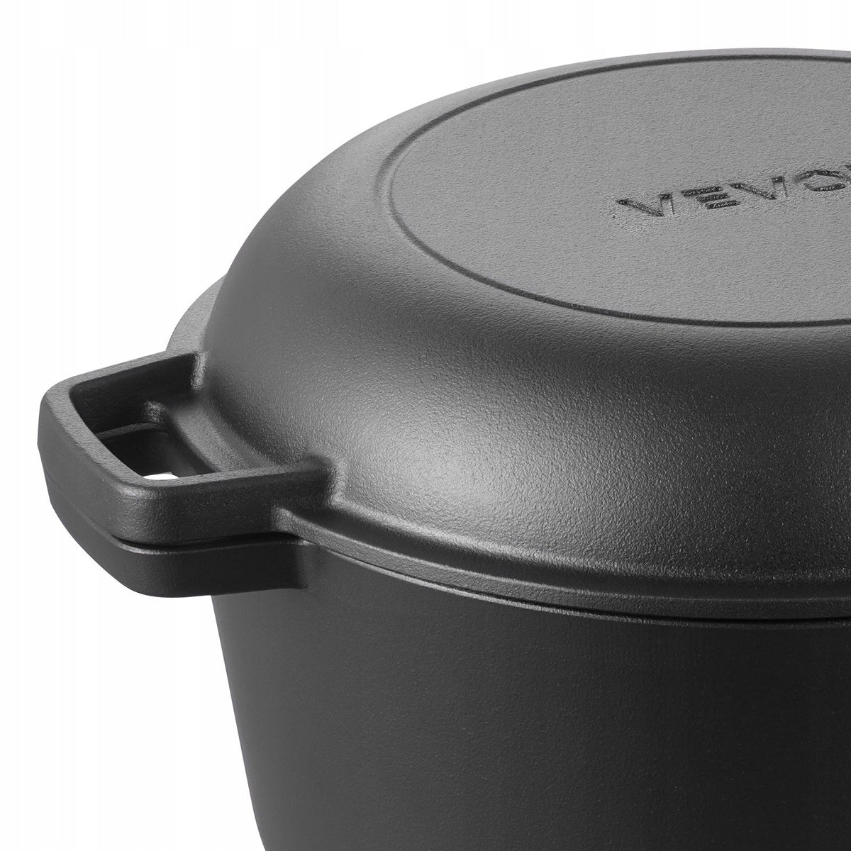 VEVOR CAST IRON 2-IN-1 DUTCH OVEN WITH FRYING PAN LID 4.73L STURDY PRE-SEASONED