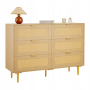 SOLID RATTAN DRESSER VEVOR 6 DRAWERS METAL HANDLES LEGS NATURAL