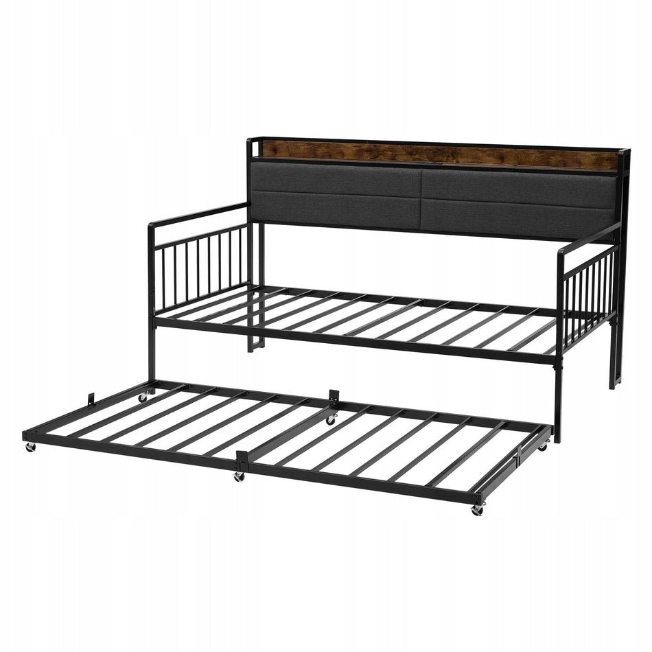 VEVOR 2-in-1 Day Bed Frame with Trundle, Strong Metal Frame, USB