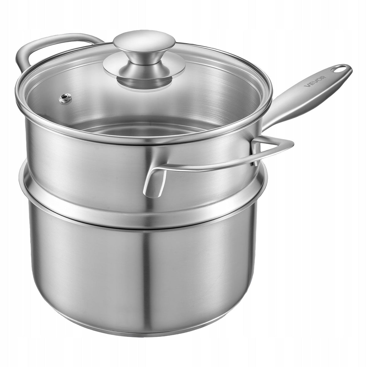 VEVOR 2.37L STAINLESS STEEL POT WITH GLASS LID AND STEAMER INSERT