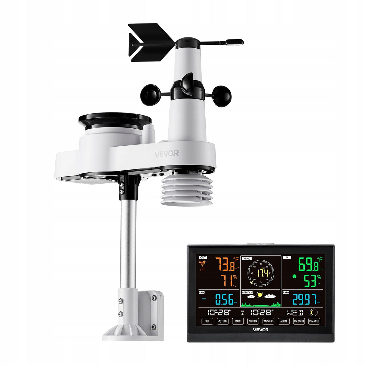 VEVOR 5-in-1 WiFi Weather Station with 7.5-inch VA Display, Solar Powered