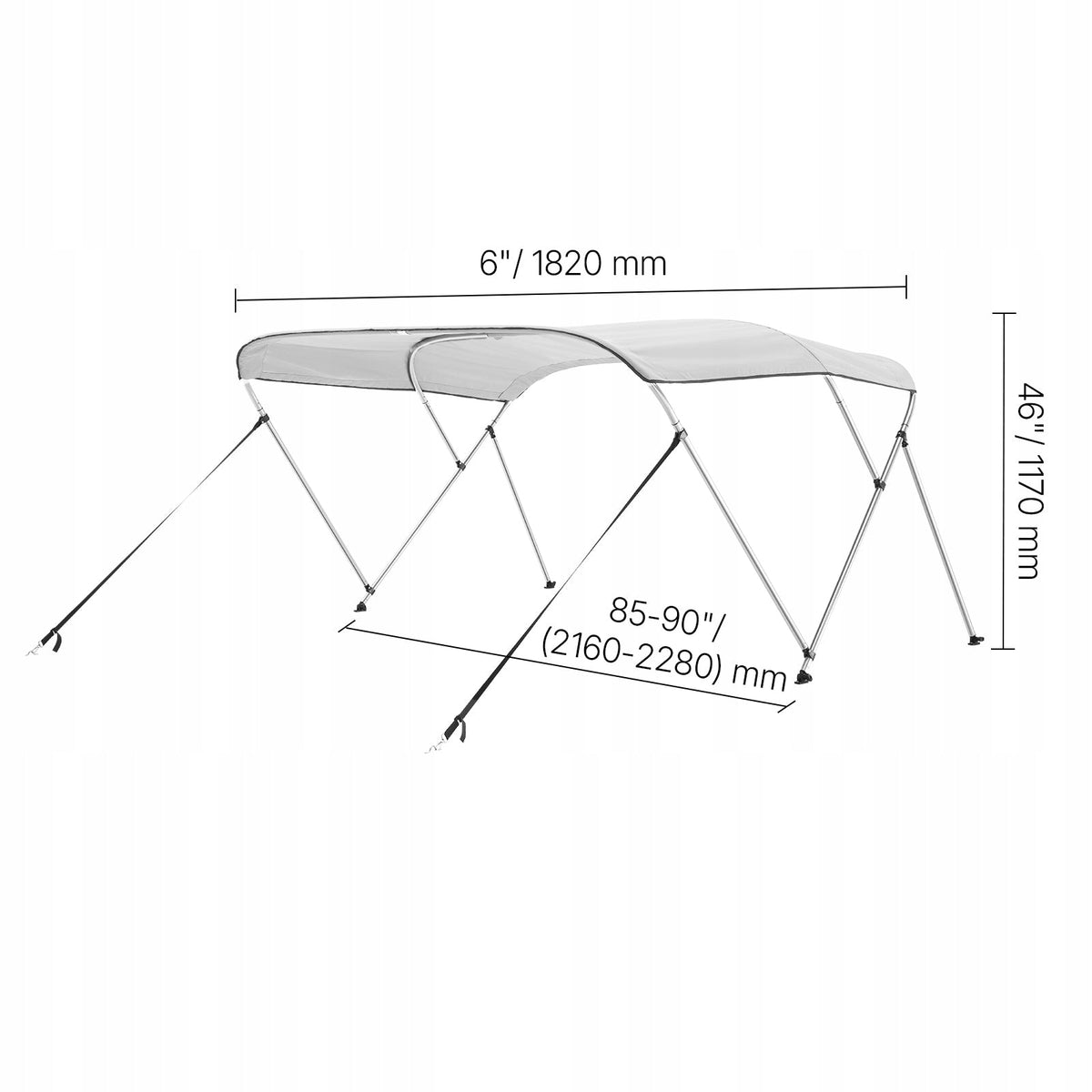 VEVOR BIMINI TOP BOAT COVER 3 ARCHES 600D POLYESTER ALUMINUM STRONG