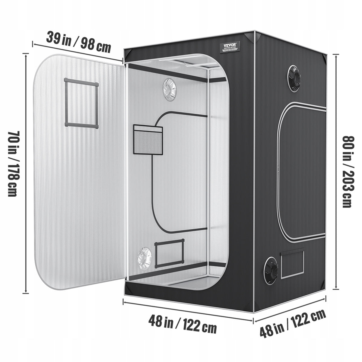 VEVOR GROW BOX 122X122X203 CM STRONG 22 MM STEEL FRAME PREMIUM TENT FOR