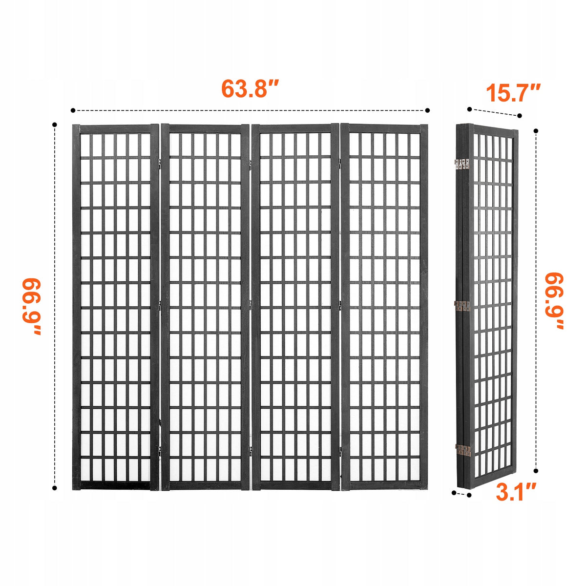 VEVOR 4-PANEL JAPANESE FOLDING WOODEN ROOM DIVIDER BLACK