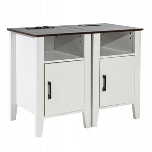 VEVOR SQUARE NIGHTSTAND 2-PIECE WITH USB PORTS 3-TIER WHITE