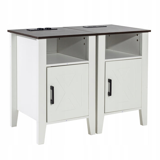 VEVOR SQUARE NIGHTSTAND 2-PIECE WITH USB PORTS 3-TIER WHITE