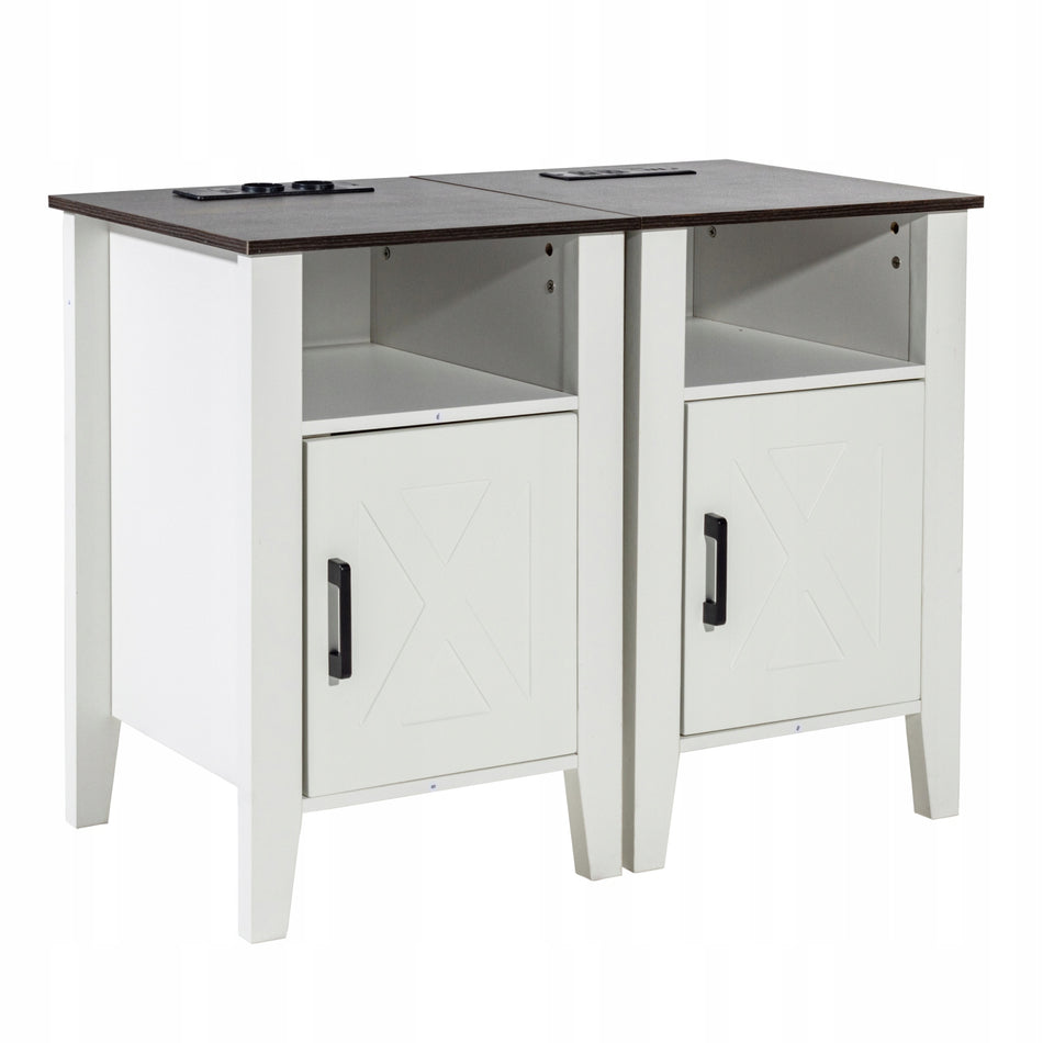 VEVOR SQUARE NIGHTSTAND 2-PIECE WITH USB PORTS 3-TIER WHITE