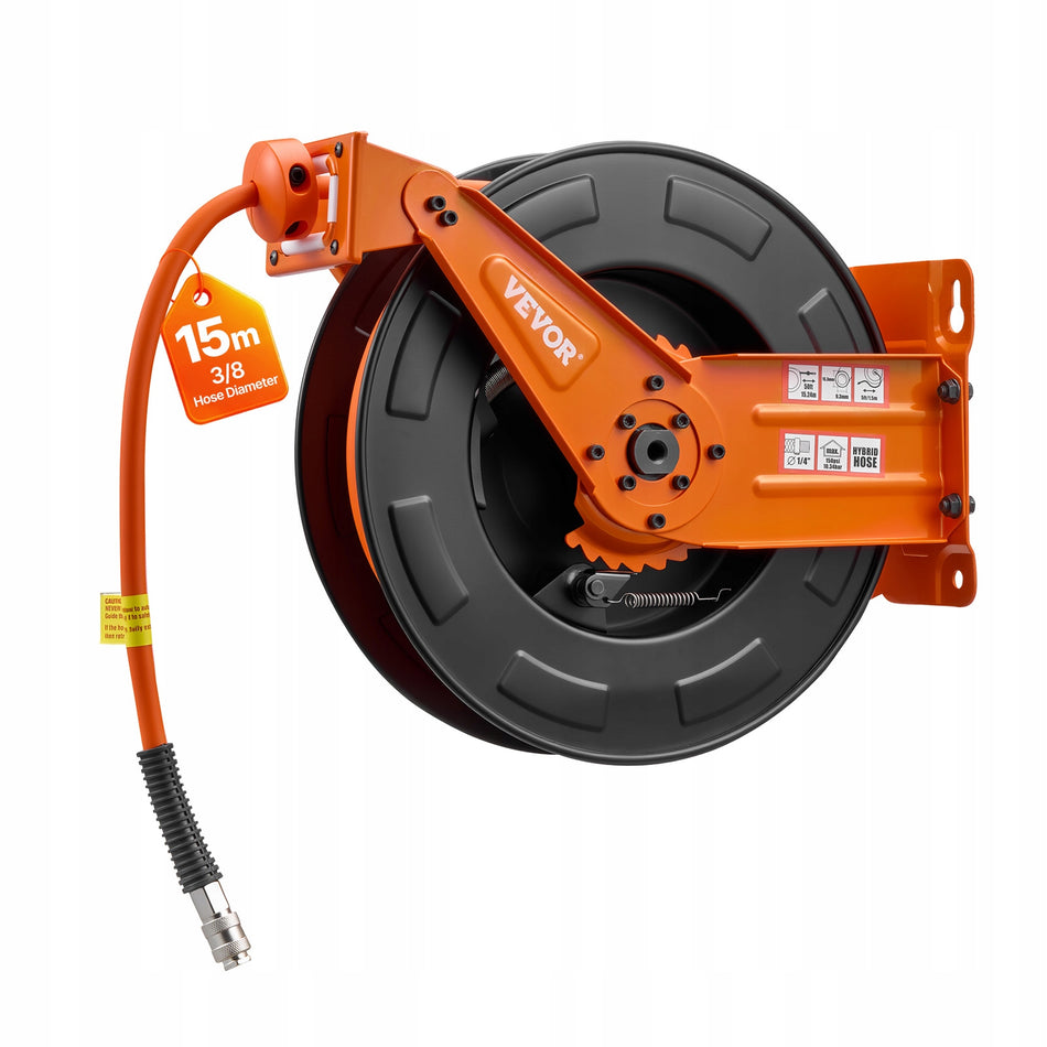VEVOR 15M COMPRESSED AIR HOSE REEL HYBRID HOSE DUAL ARM