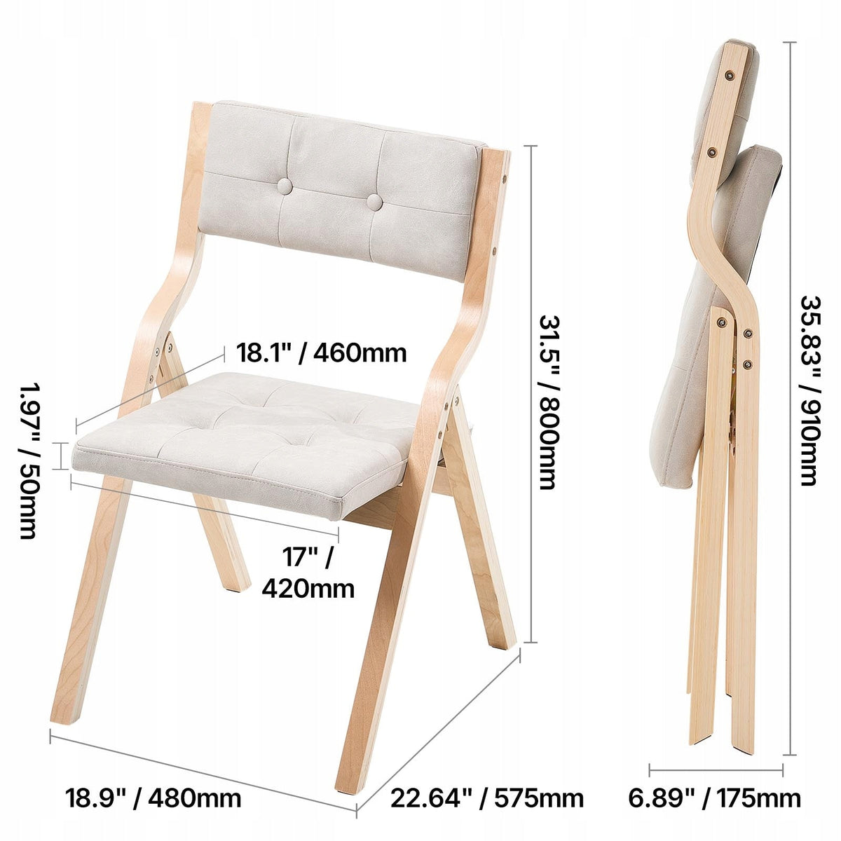 VEVOR FOLDING GARDEN CHAIR WITH CUSHION WOODEN FRAME SET OF 2