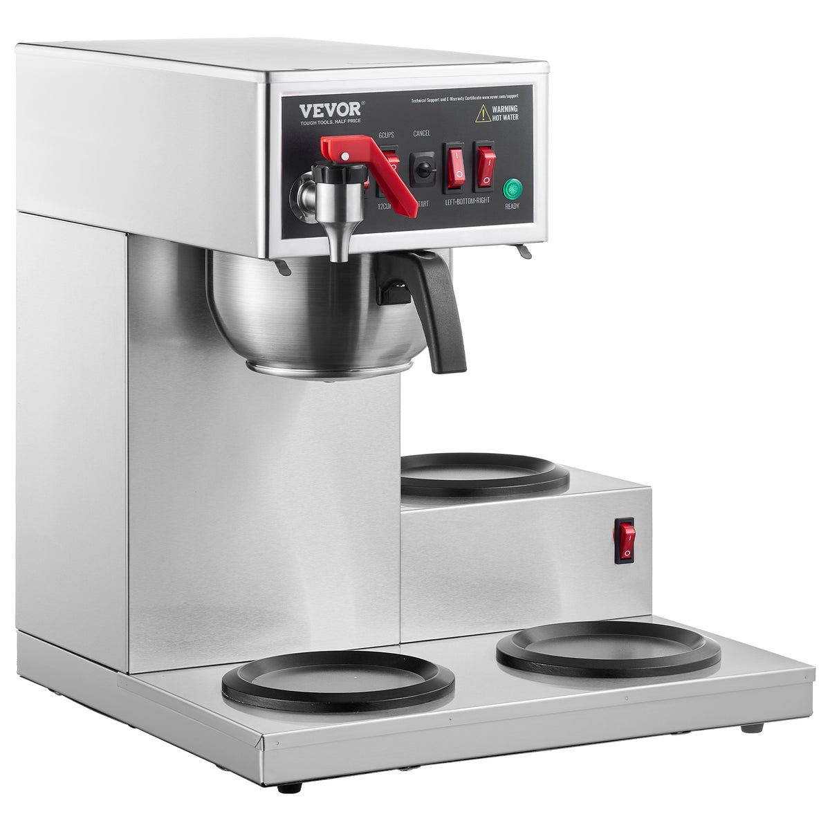 VEVOR 12-CUP COMMERCIAL DRIP COFFEE MAKER WITH 3 GLASS