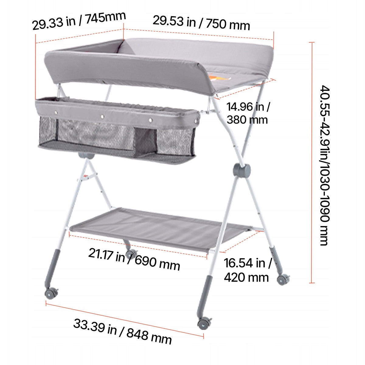 VEVOR FOLDABLE CHANGING TABLE WITH HEIGHT ADJUSTMENT AND 2 DRAWERS, STURDY