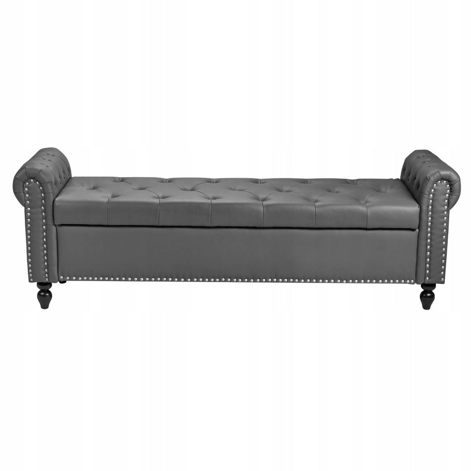 VEVOR UPHOLSTERED BENCH PU LEATHER WITH WOODEN LEGS GRAY 460X1660X560MM