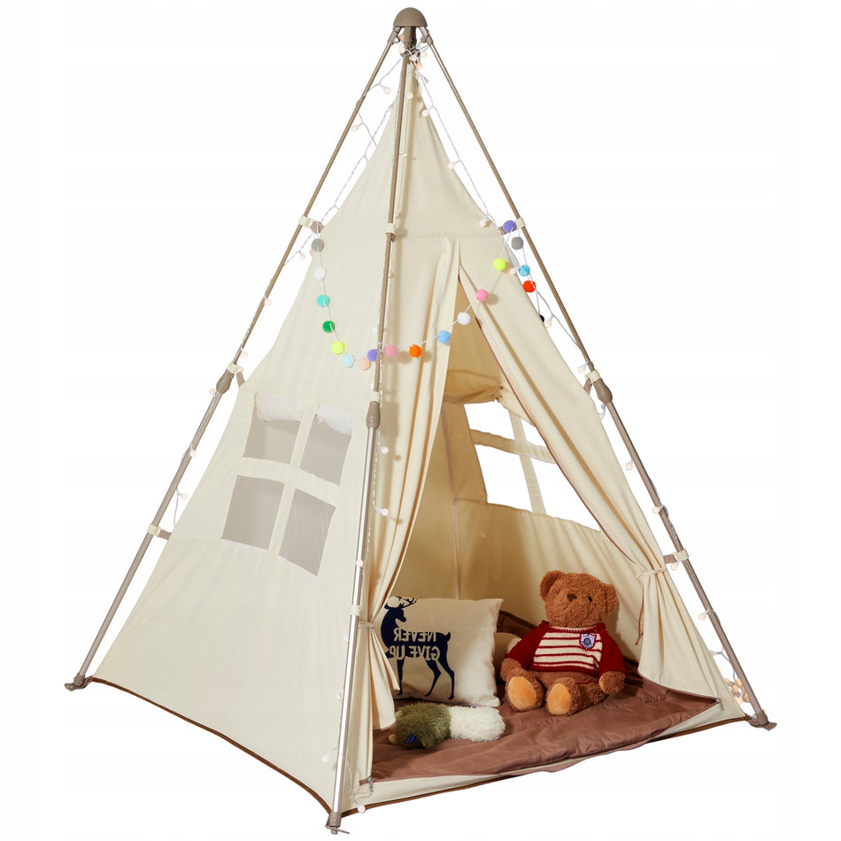 VEVOR CHILDREN'S WIGWAM TEEPEE 1-5 YEARS STRONG BEIGE WITH MAT AND BAG