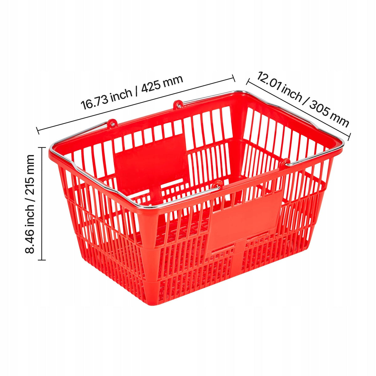 VEVOR ROBUST SHOPPING BASKET 12 PCS 21L FOLDABLE METAL HANDLES RED