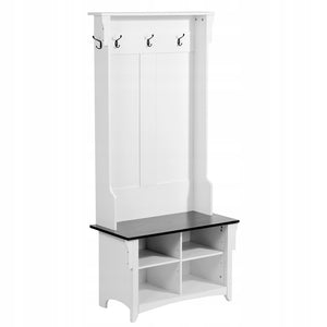 VEVOR WOODEN COAT RACK WITH BENCH AND SHOE SHELF WHITE STURDY