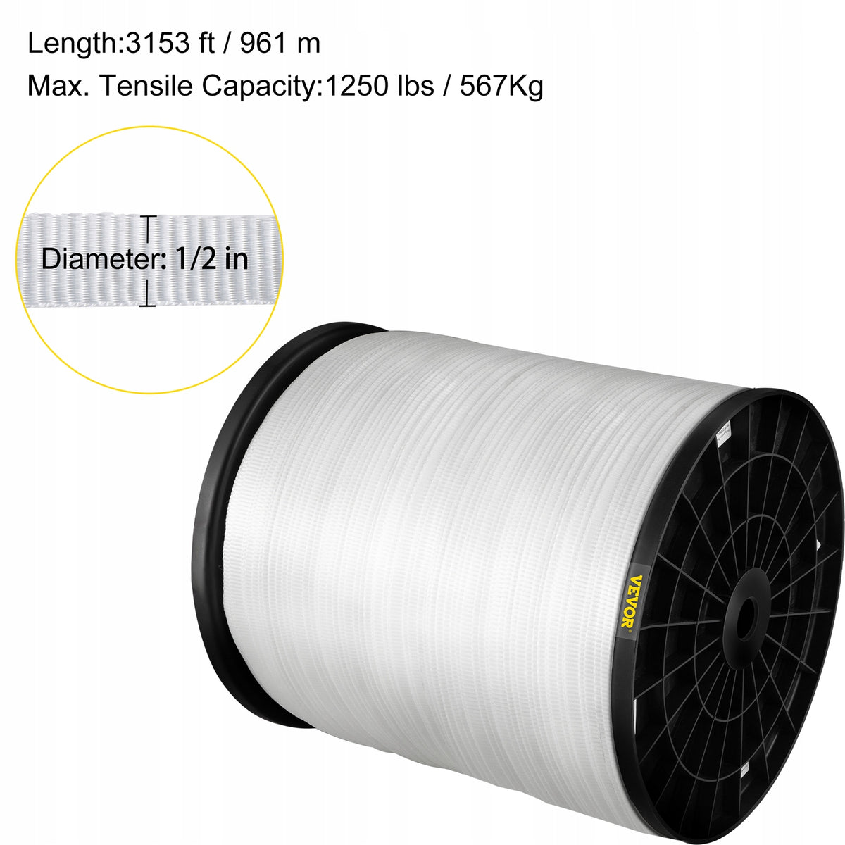 VEVOR POLYESTER WEBBING 567 KG 961 M X 12.7 MM FLAT STRONG