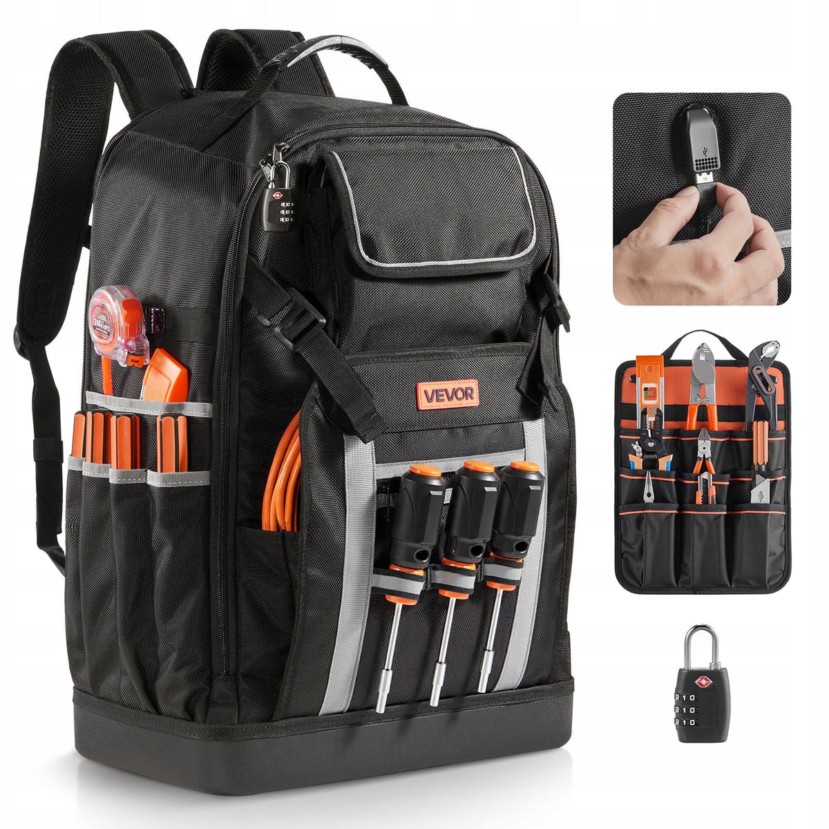 VEVOR TOOL BACKPACK 56 POCKETS STRONG ROBUST COMBINATION LOCK PORT