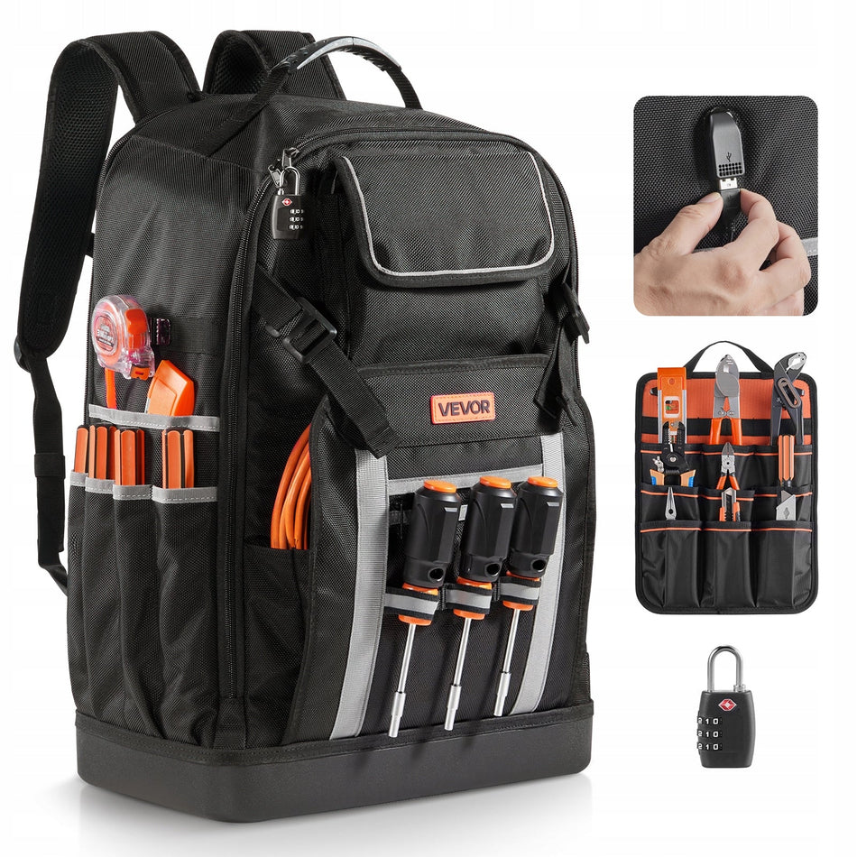 VEVOR TOOL BACKPACK 56 POCKETS STRONG ROBUST COMBINATION LOCK PORT