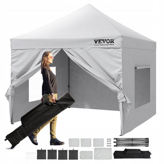 VEVOR GAZEBO 304X304 CM GARDEN TENT 500D PU SILVER ADJUSTABLE STRONG