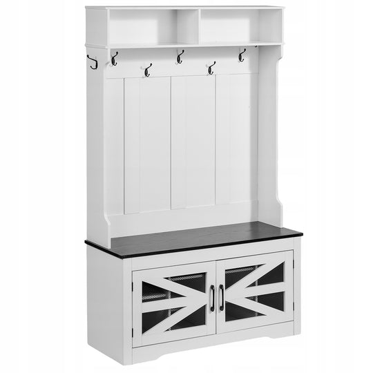 VEVOR WOODEN COAT RACK WITH BENCH AND SHOE RACK WHITE STURDY