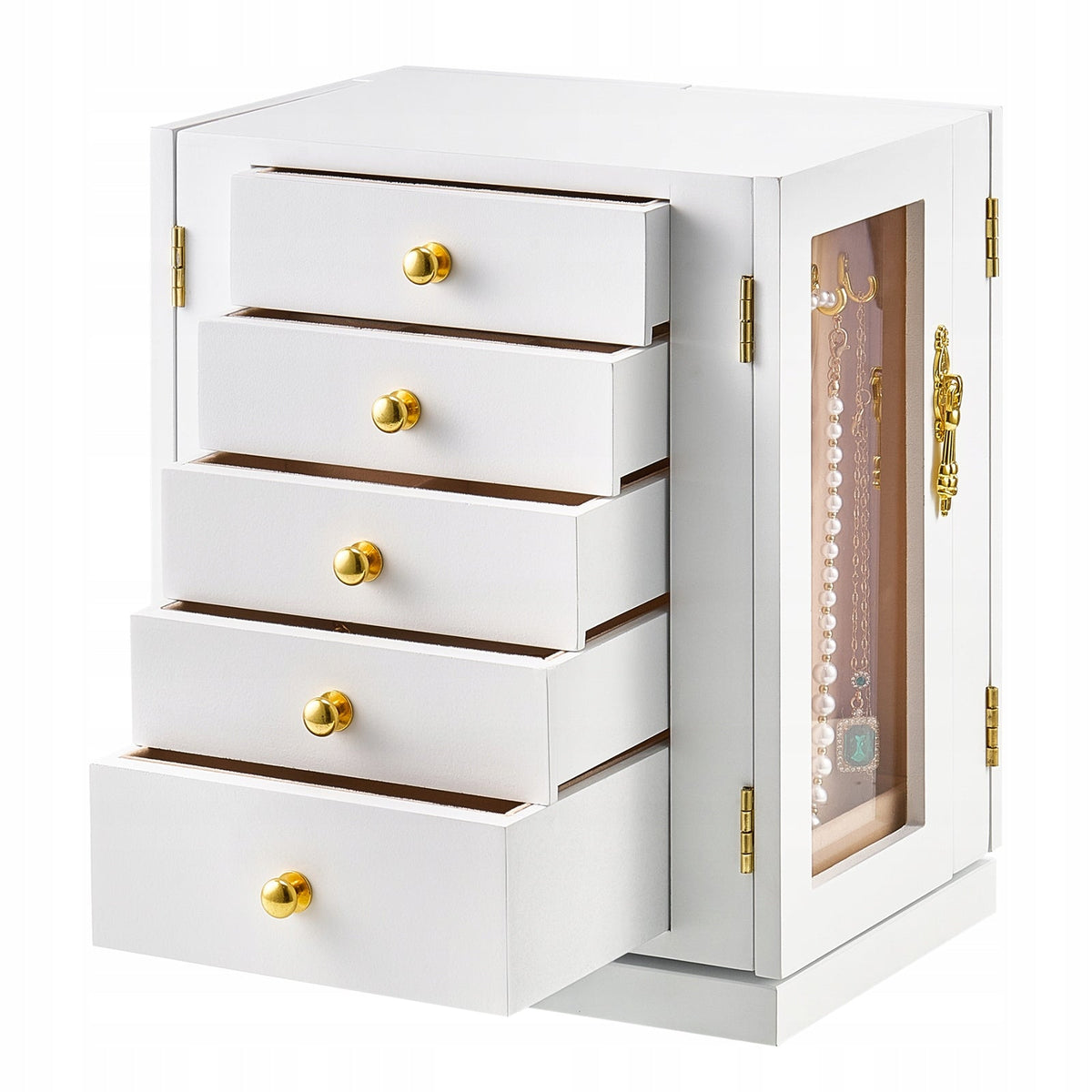 VEVOR JEWELRY BOX ROTATING 360 5 DRAWERS WHITE PREMIUM