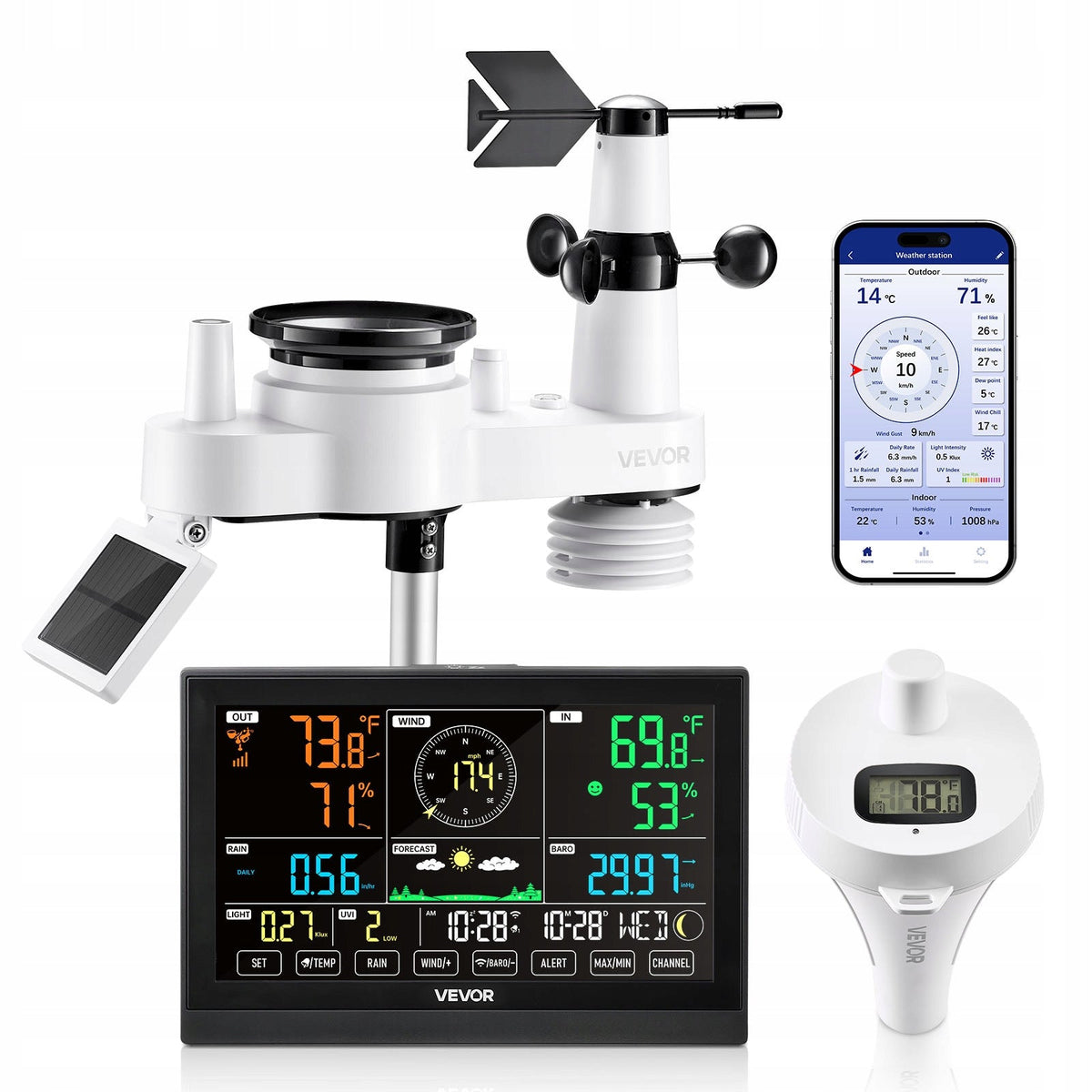 VEVOR WEATHER STATION 7-IN-1 WIFI APP 7.5-INCH DISPLAY STURDY