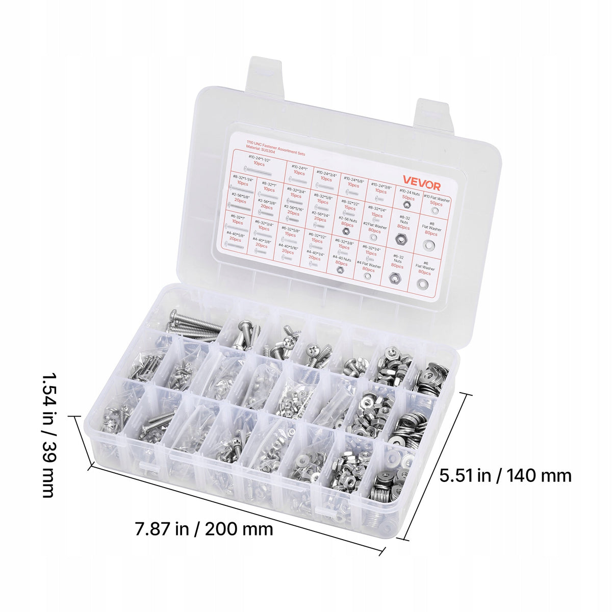 VEVOR 1110-PIECE SCREW AND NUT SET STAINLESS STEEL PROFESSIONAL
