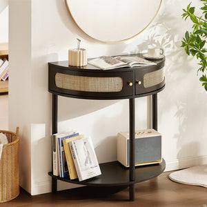 VEVOR RATTAN HALF-MOON CONSOLE TABLE WITH 2 DRAWERS STABLE